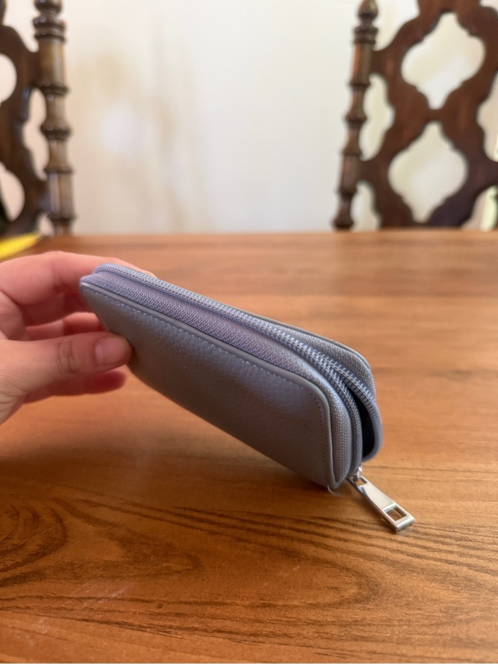 Compact Gray Leather Zip Card Wallet - Picture 2 of 10